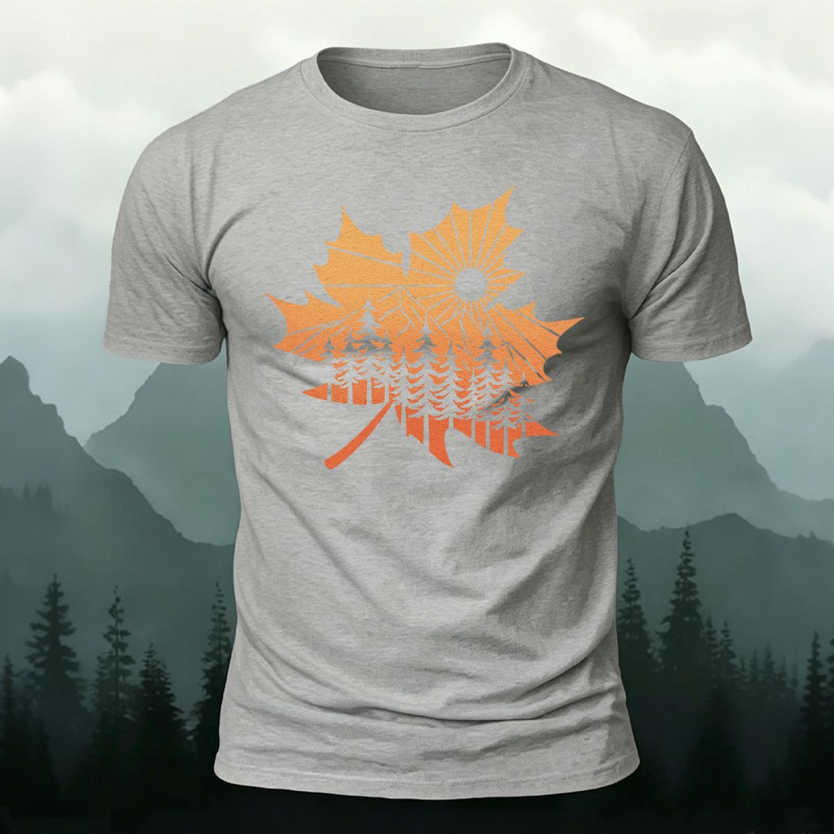 Maple Leaf Pattern Premium Cotton T-Shirt LIght Grey