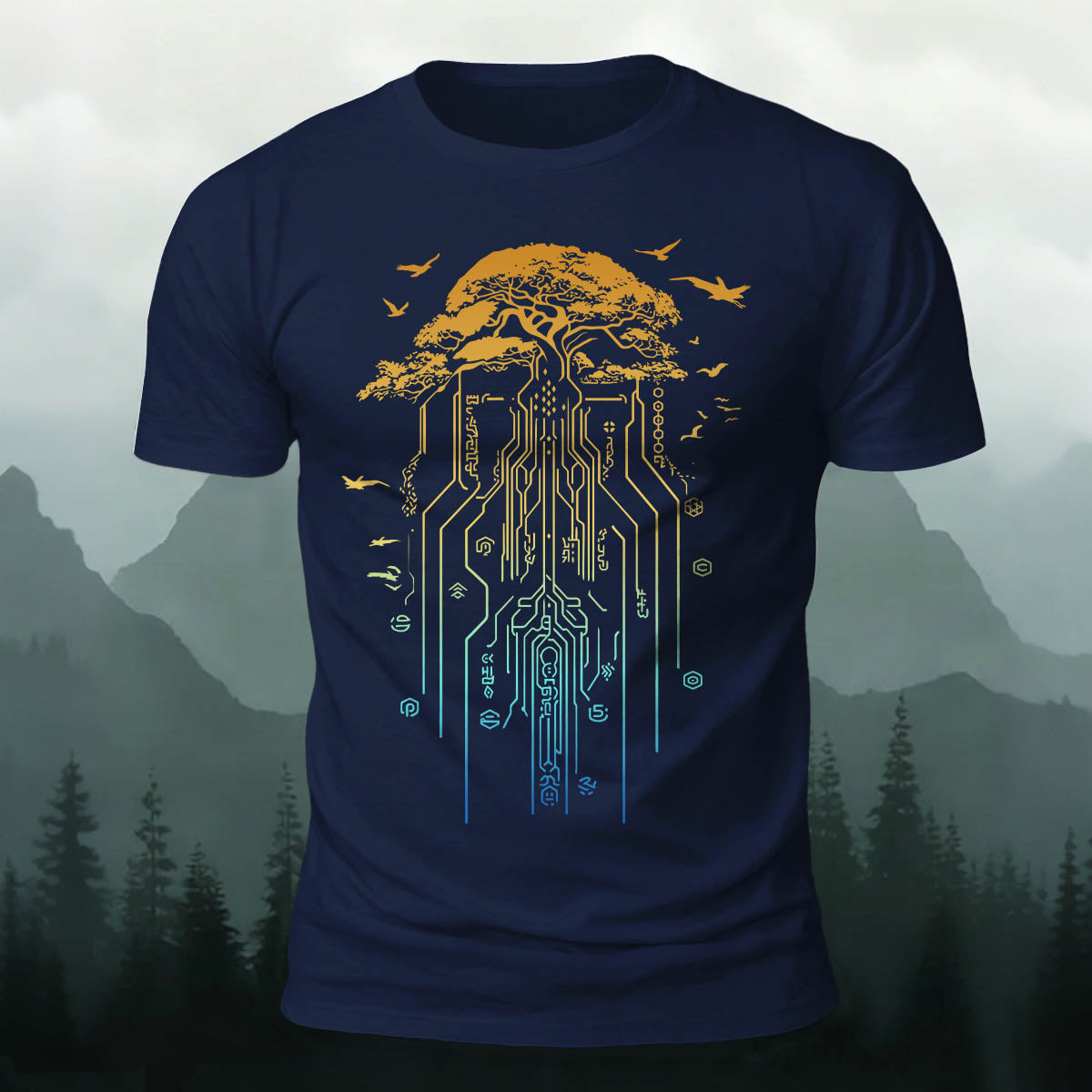 Line Tree Root Casual Skin-Friendly T-Shirt