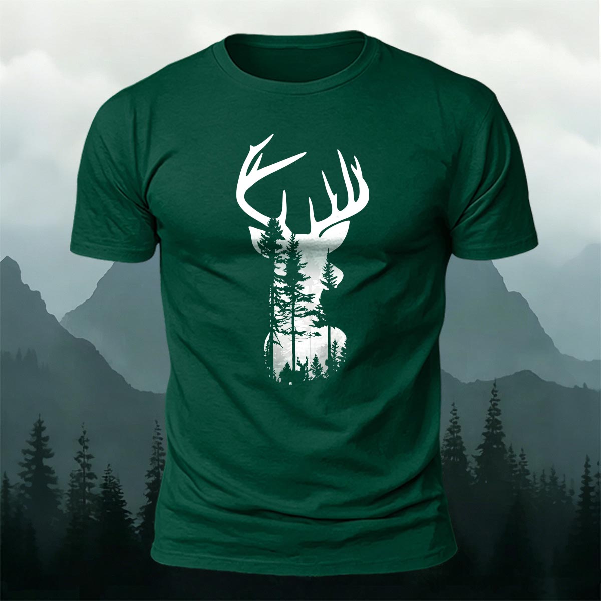 Moose Forest Print Natural Skin-Friendly T-Shirt