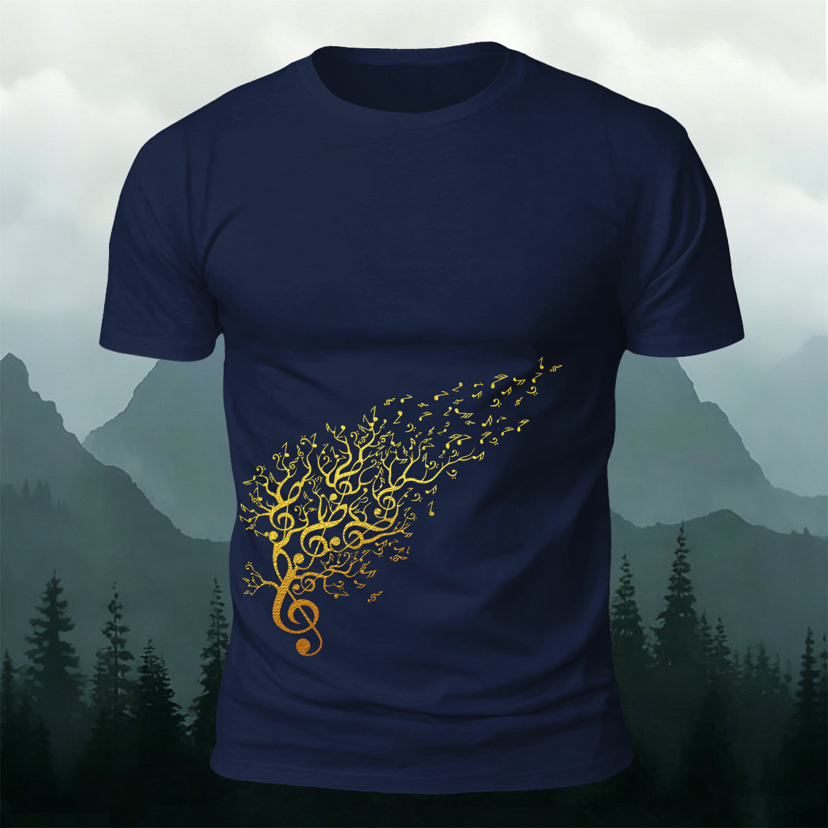 Flowing Musical Note Print Cotton Casual T-Shirt