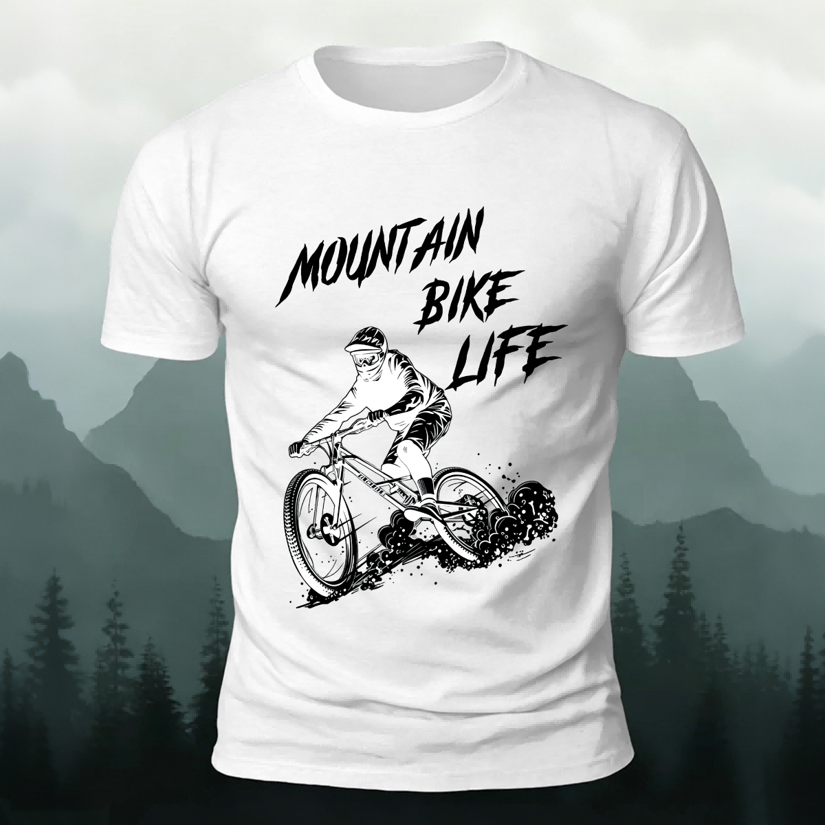 Mountain Biking Print Breathable Material T-Shirt White