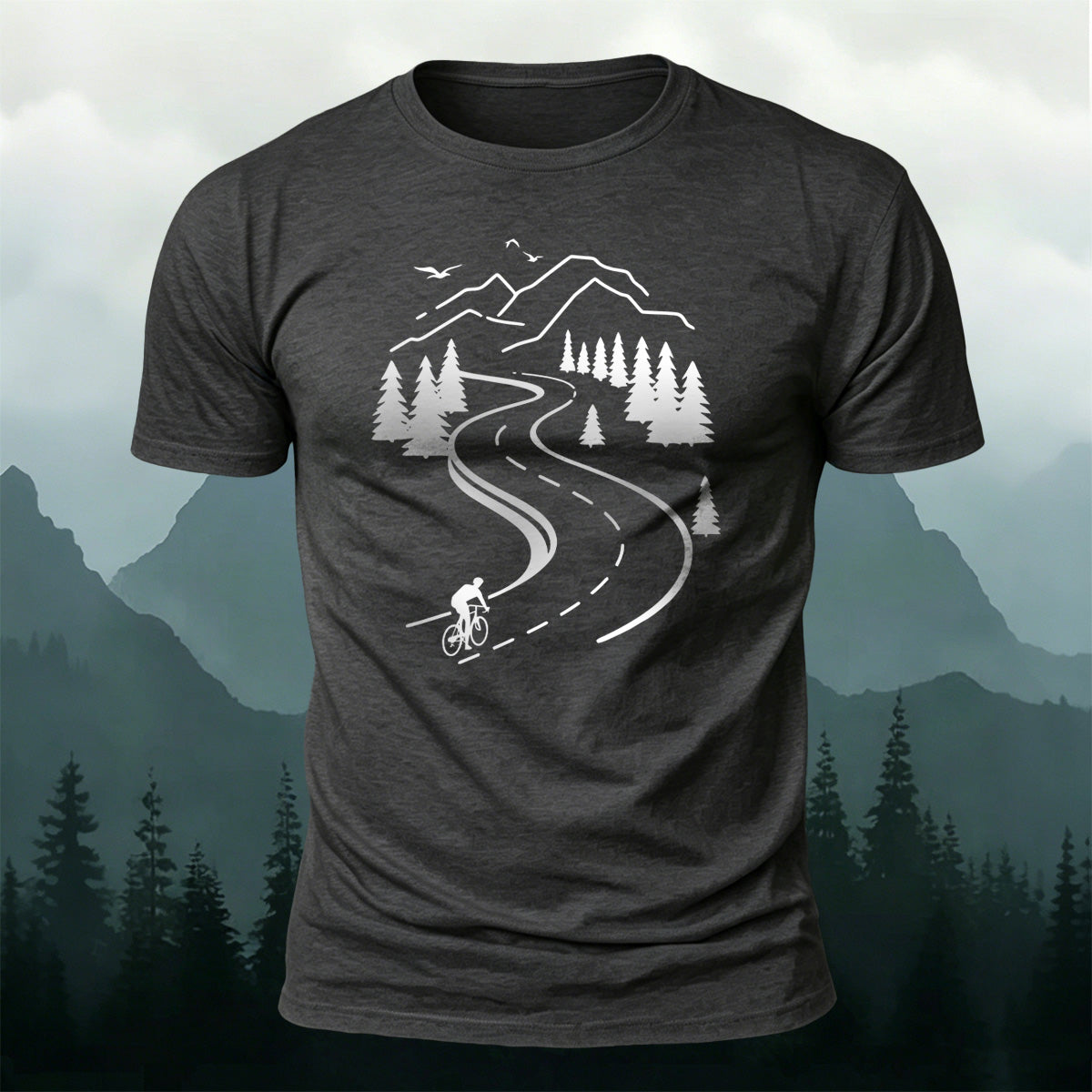 Cycling Print Casual Breathable Material T-Shirt Dark Grey