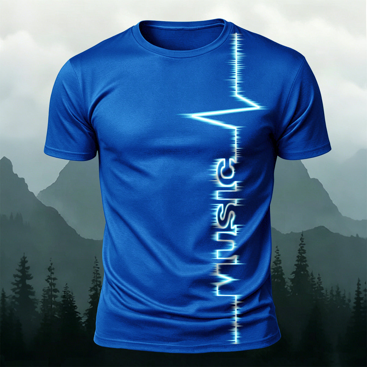 Trendy Electronic Music Print Casual T-Shirt Blue