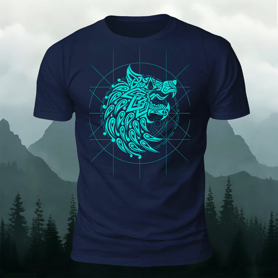 Viking Fenrir Wolf Premium Cotton Casual T-Shirt Navy