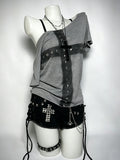 Punk-style Studded Cross Gothic Dark-themed Top