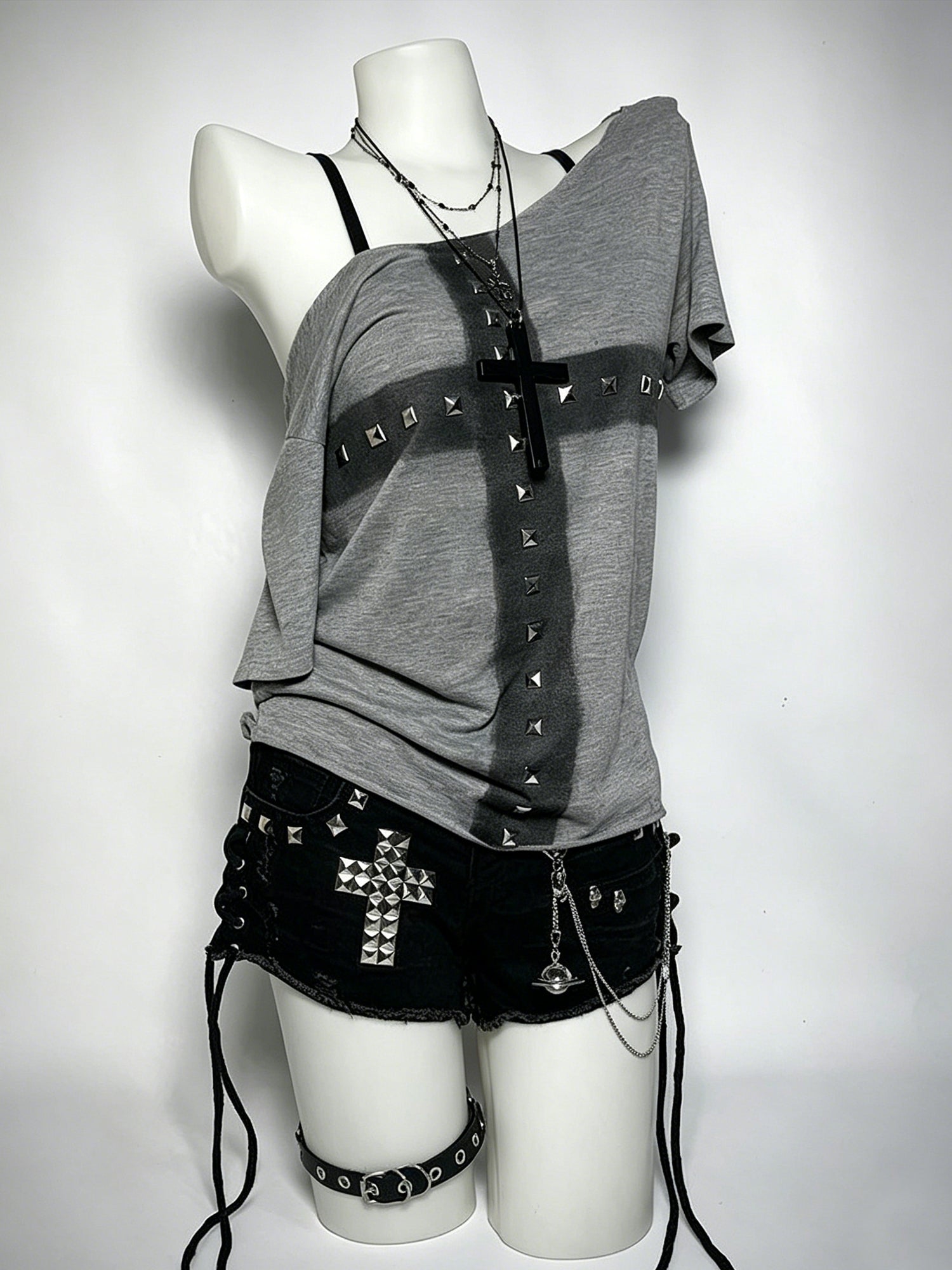 Punk-style Studded Cross Gothic Dark-themed Top