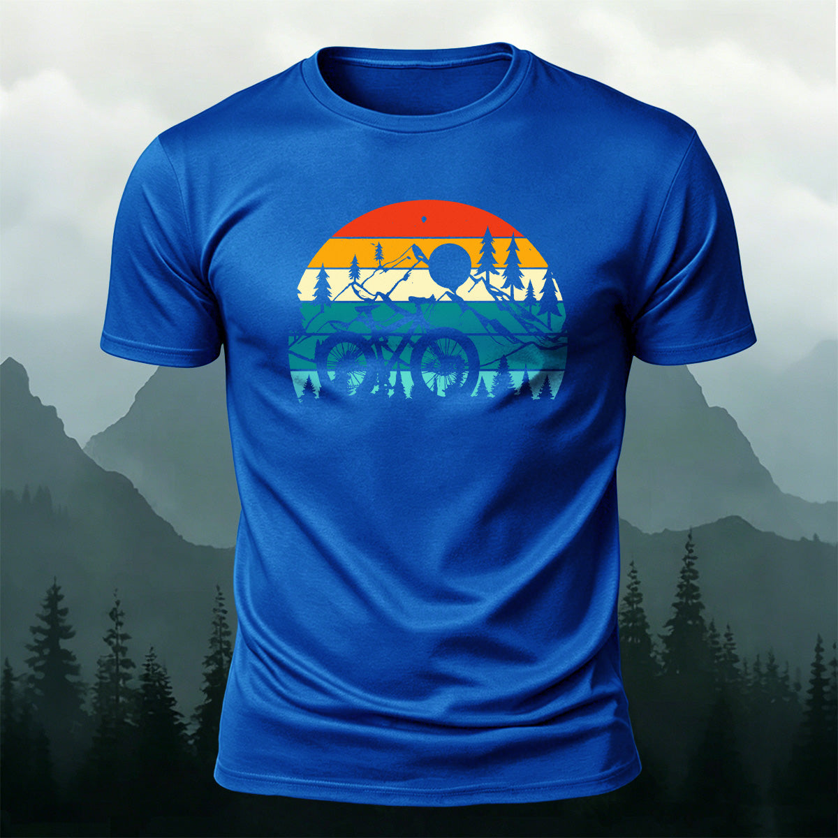 Mountain Biking in the Woods - Illustrated Cotton T-Shirt