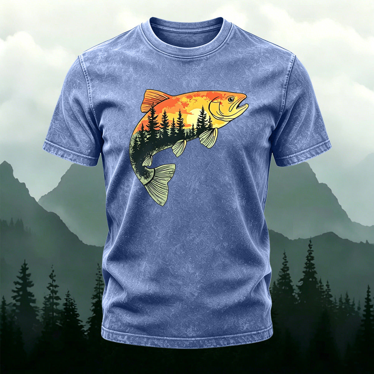 Fish Pattern Forest Style Ultra-soft Fabric T-Shirt