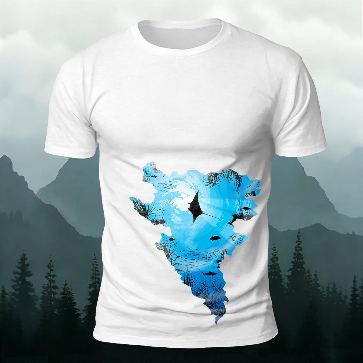Deep Sea Dream Jellyfish Silhouette Printed Cotton T-Shirt