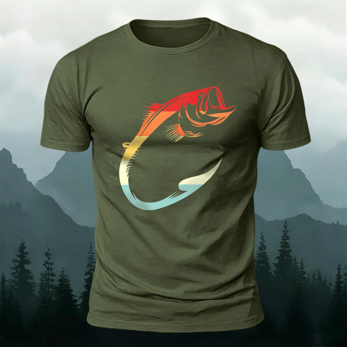 Colorful Hook Print Breathable Material Casual T-Shirt
