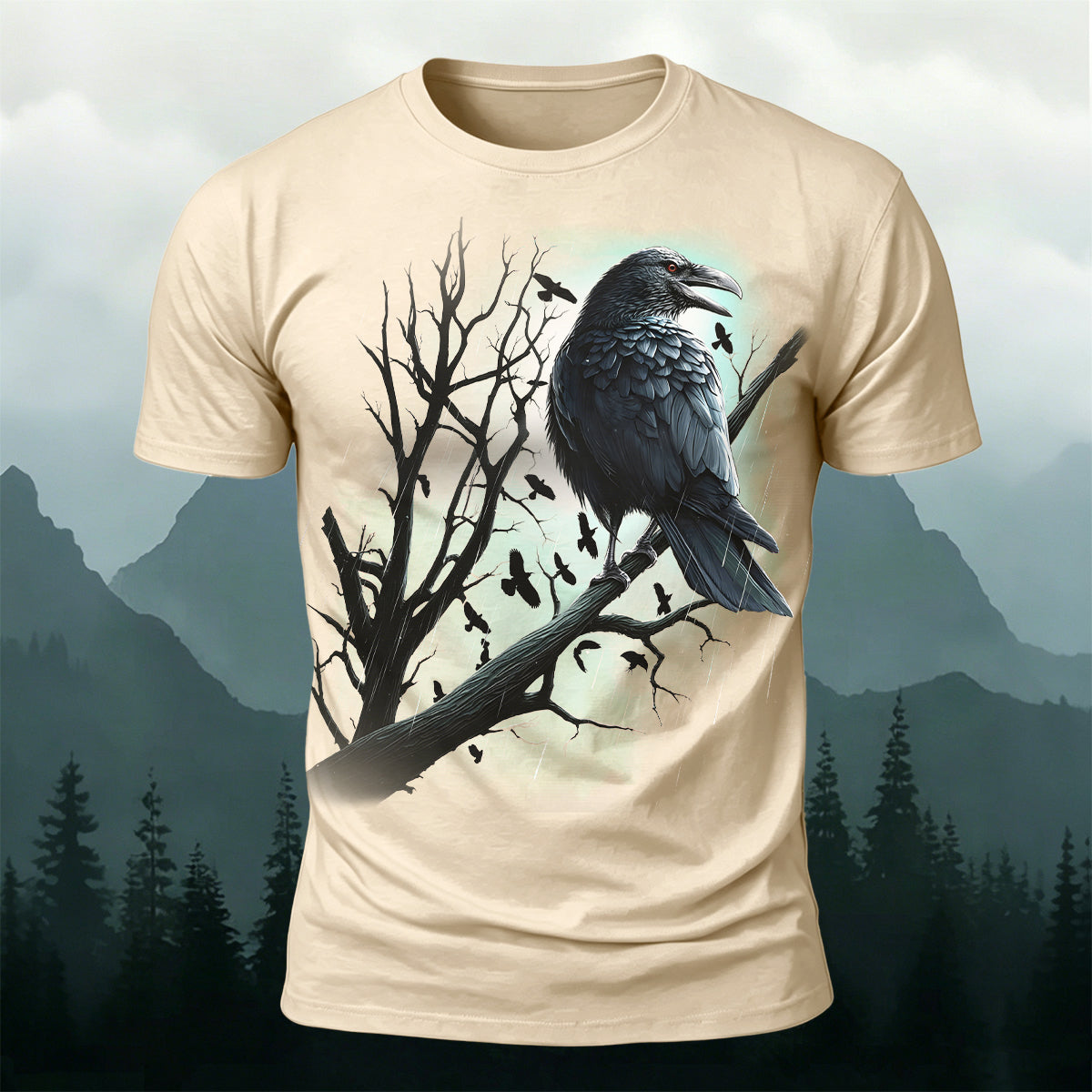 Bird Pattern Dark Style Casual Short-Sleeve T-Shirt