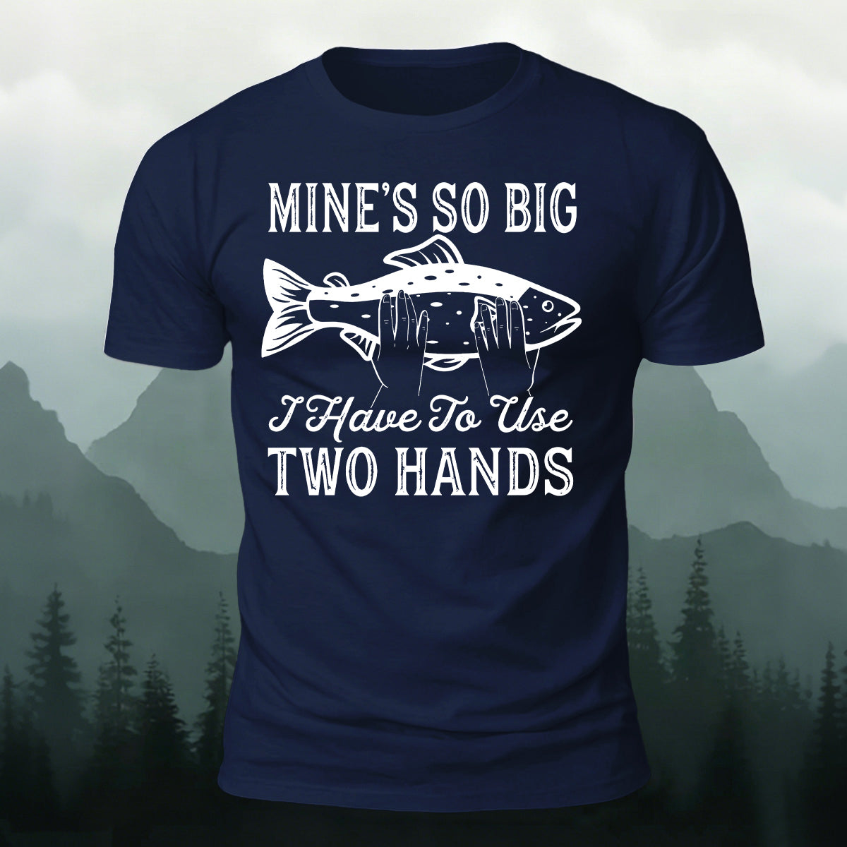 Big Fish in Hand Pattern  Daily Cotton T-shirt Navy