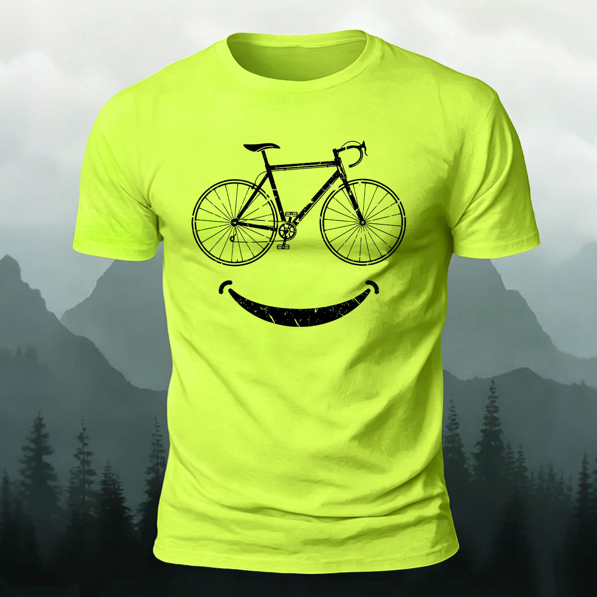 Fun Bicycle Smile Print Sports Casual Cotton T-Shirt NG