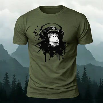 Gorilla Headphones Print Casual Cotton T-Shirt AMG