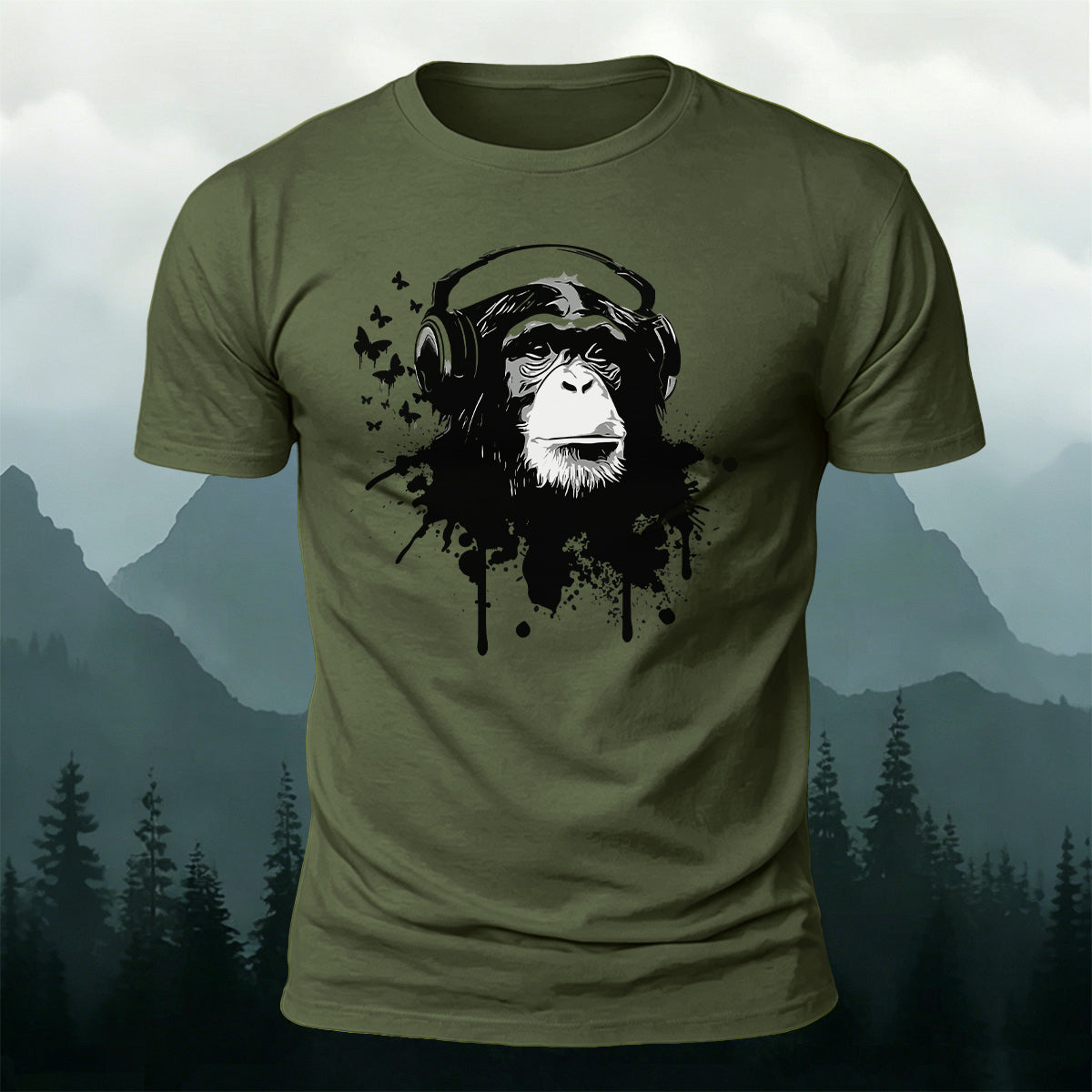 Gorilla Headphones Print Casual Cotton T-Shirt AMG