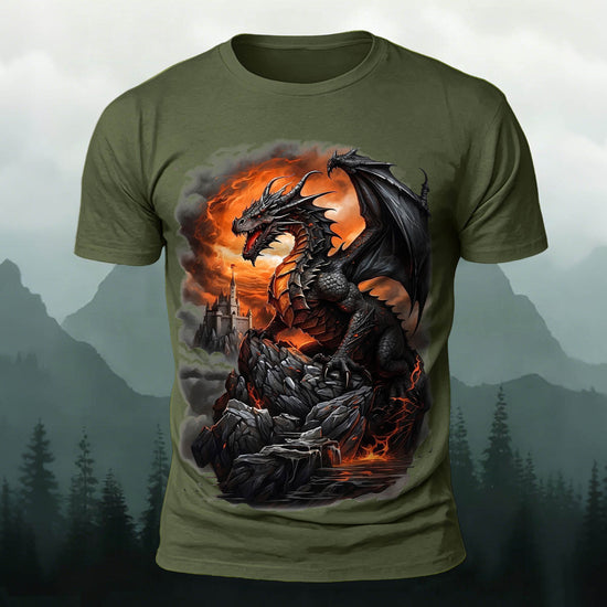 Dark Dinosaur Print Casual Crew Neck T-Shirt AMG
