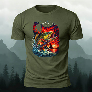 Trout Dusk Print Casual 100% Cotton T-Shirt