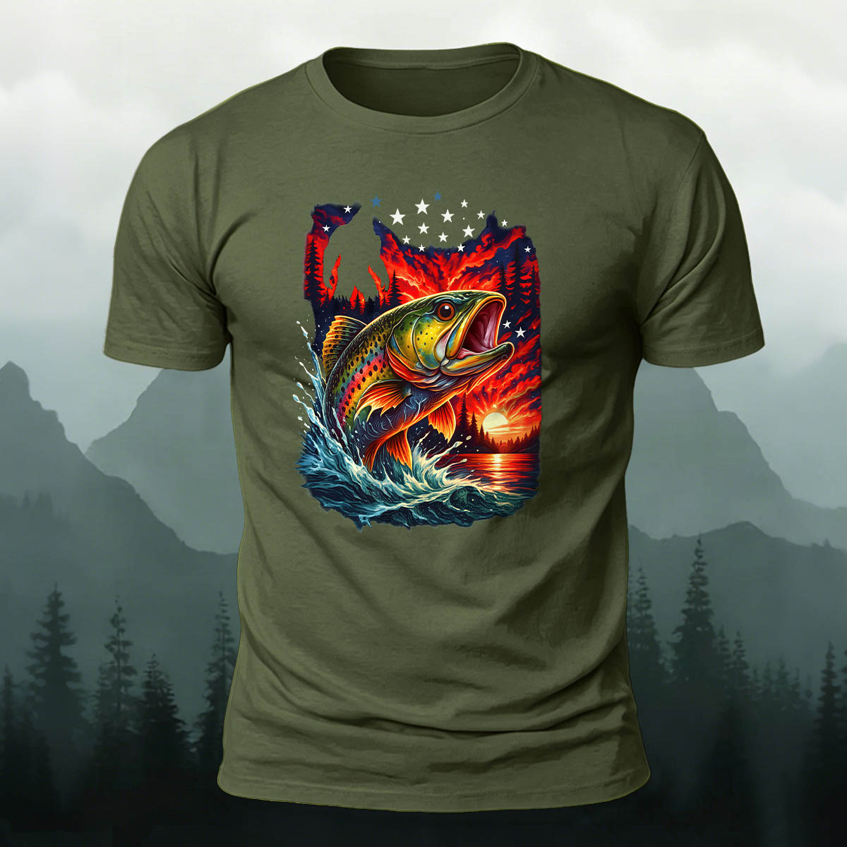 Trout Dusk Print Casual 100% Cotton T-Shirt
