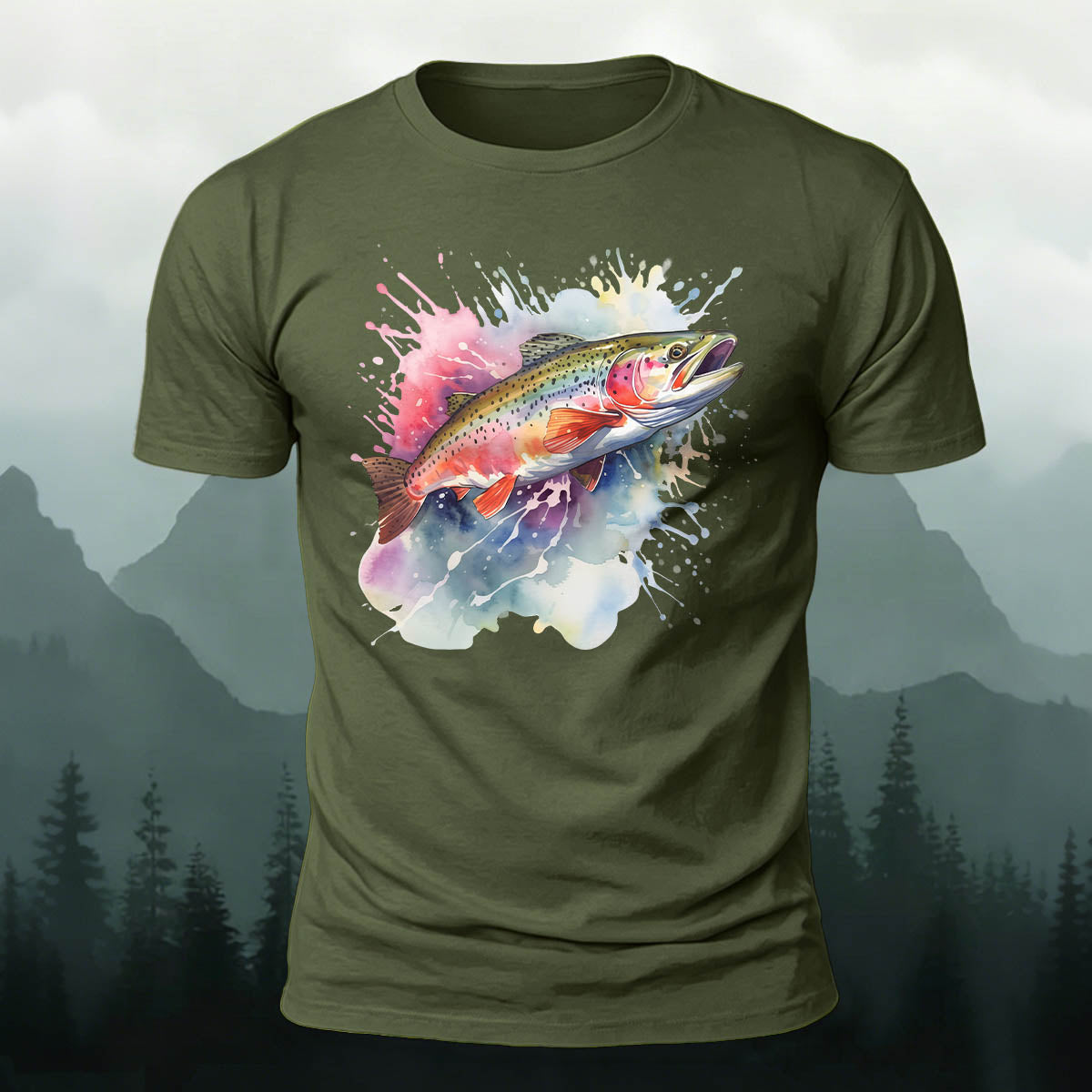 Minimalist Trout Graphic Outdoor 100% Cotton T-Shirt