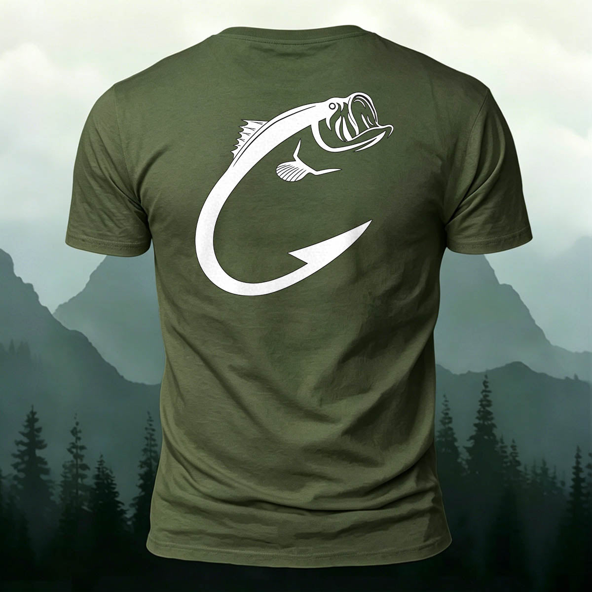 Fishing Hook Bass Print Outdoor 100% Cotton Tee