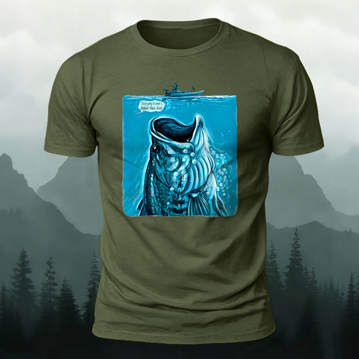 Black Bass Blue Print Casual Versatile Cotton T-Shirt