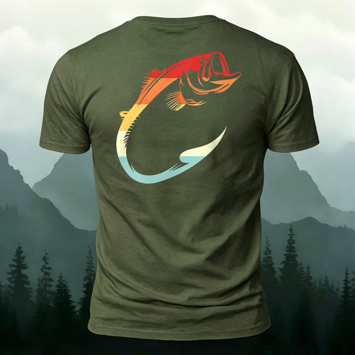 Fish Hook Print Simple Outdoor 100% Cotton T-Shirt