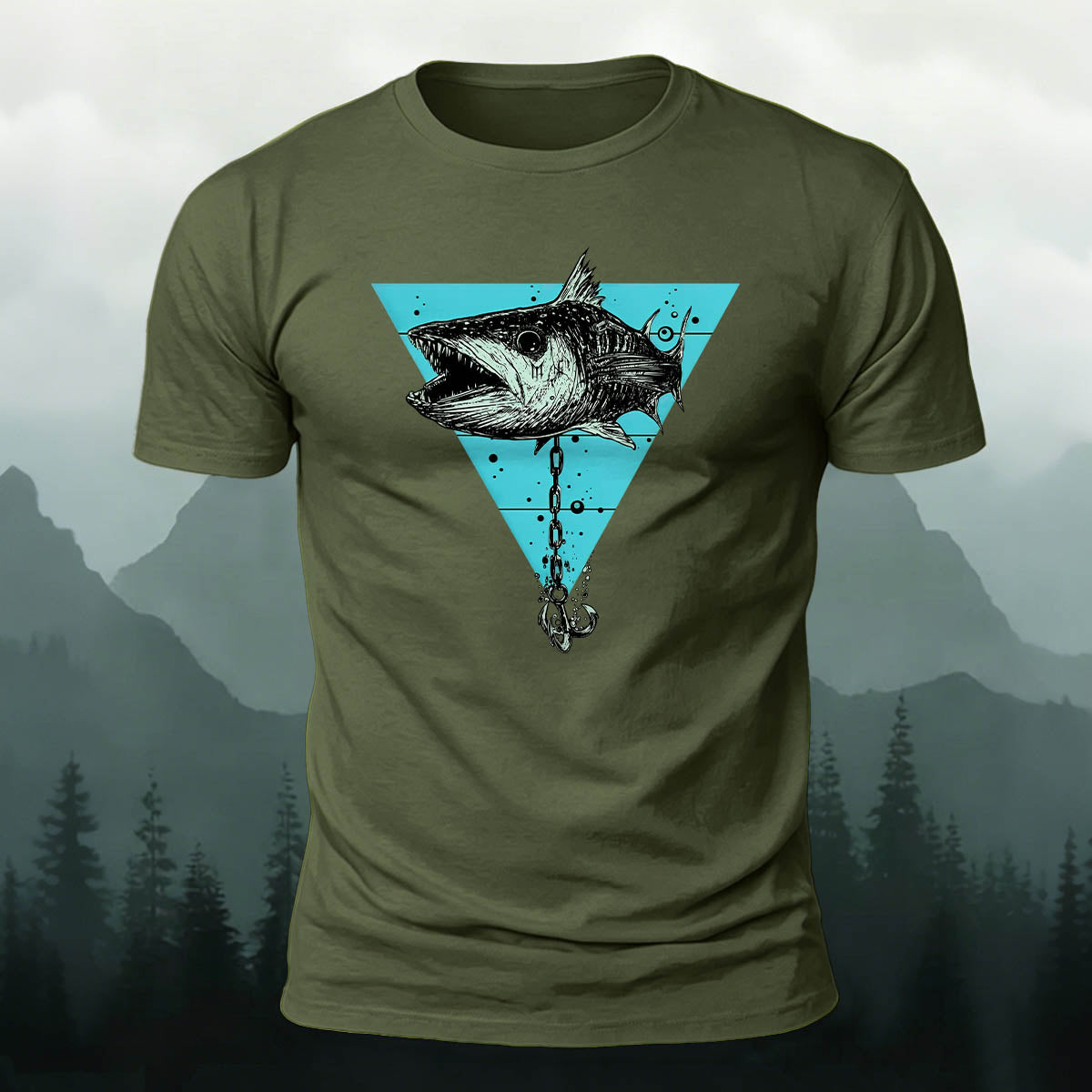 Vintage Fishing Chain Print 100% Cotton T-Shirt