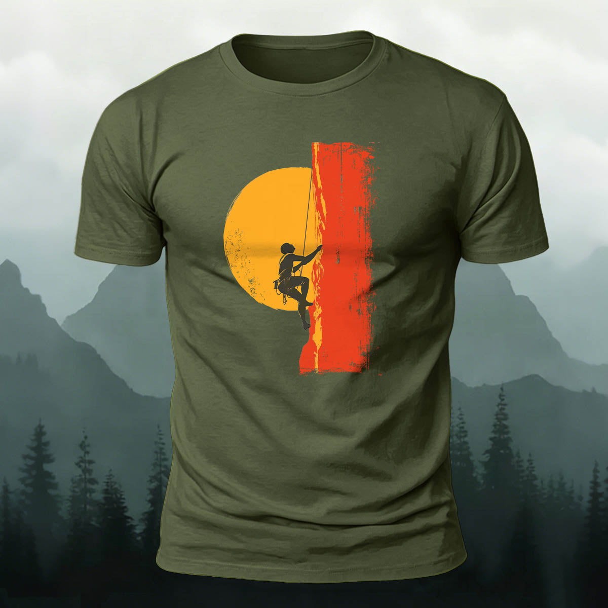 Red Sun Adventure Mountain Print Cotton T-Shirt