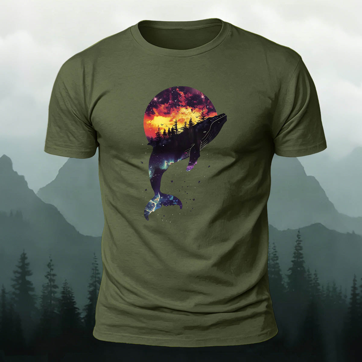 Whale Outdoor Scenic Print Casual Breathable T-Shirt