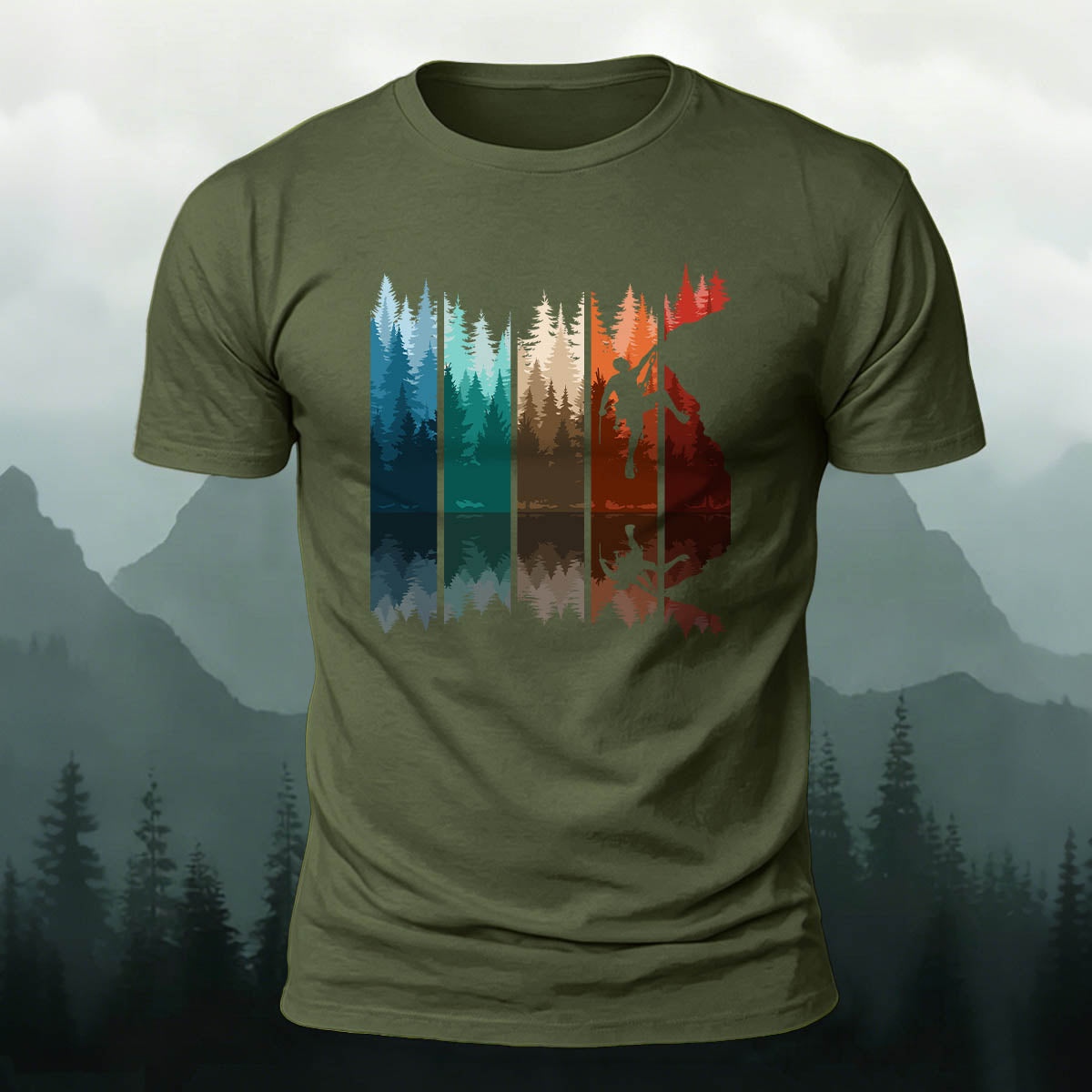 Colorful Adventure Mountain Print Outdoor Cotton T-Shirt