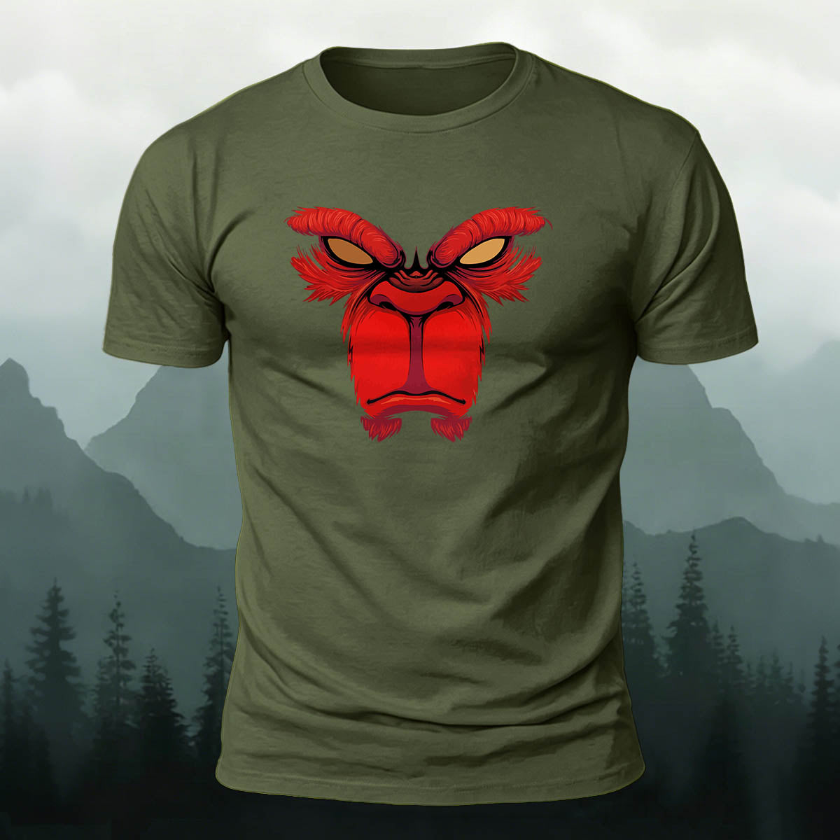 Red Angry Monkey Print 100% Cotton Crew Neck T-Shirt