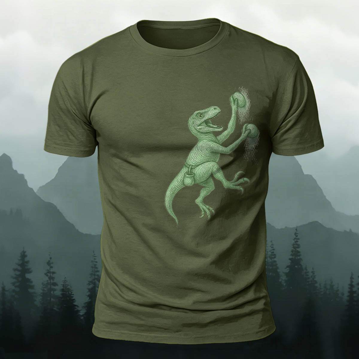 Dinosaur Climbing Fun Print Outdoor Breathable T-Shirt