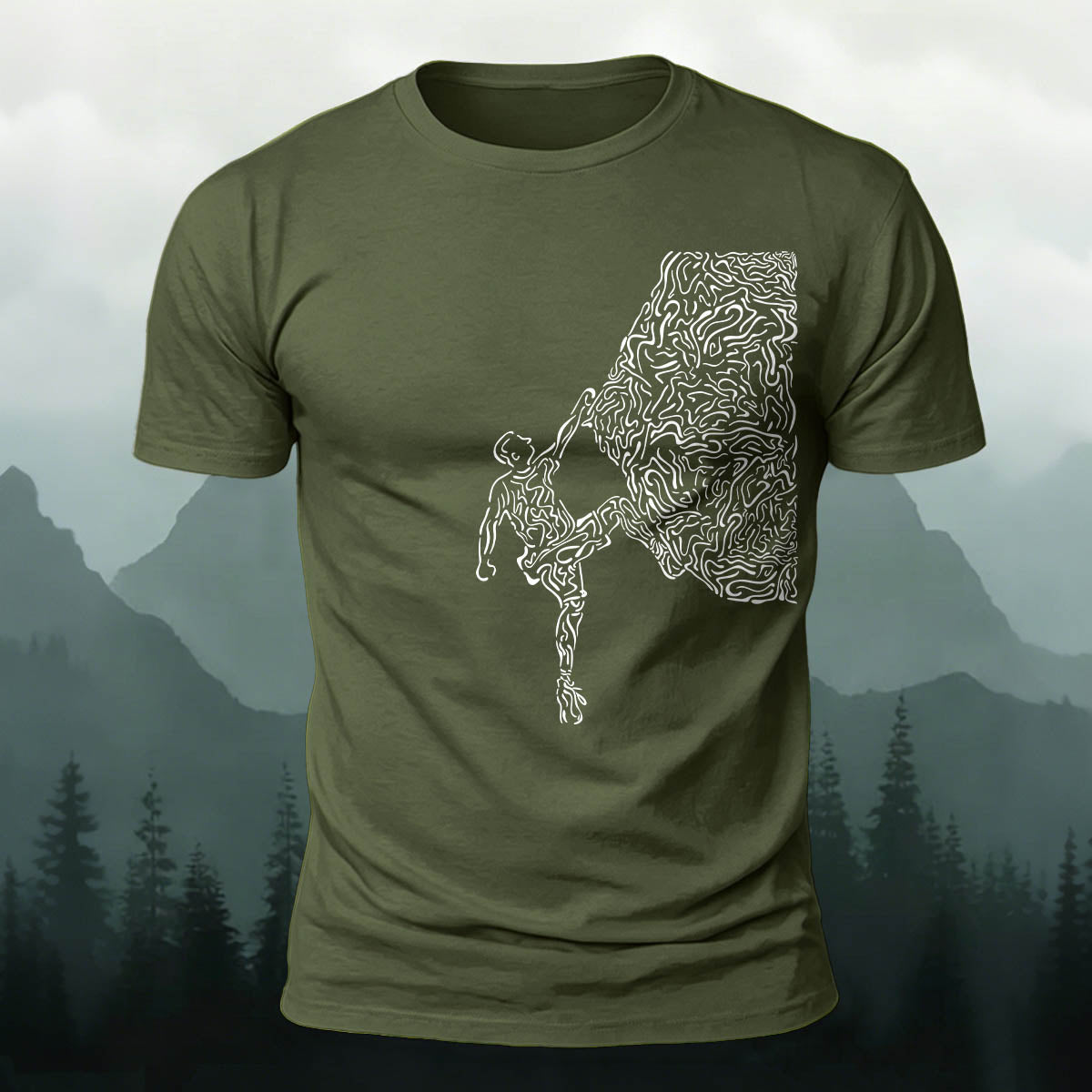Rock Climbing Artwork Print Casual Cotton T-Shirt