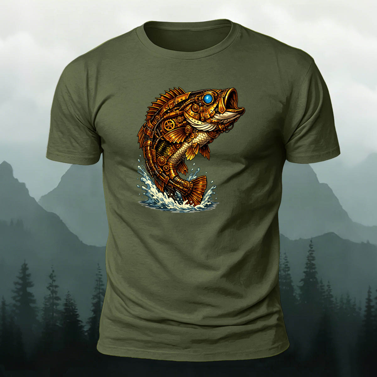 Mechanical Bass Print Outdoor Skin-Friendly T-Shirt