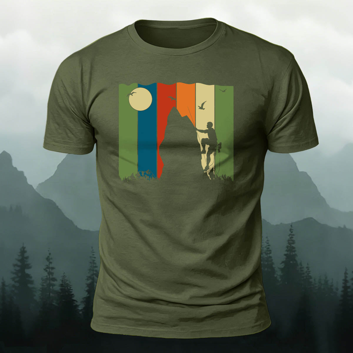 Artistic Rock Climbing Print Casual Outdoor Cotton T-Shirt