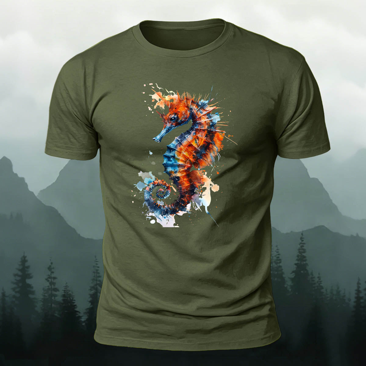 Seahorse Painted Retro Casual 100% Cotton Tee