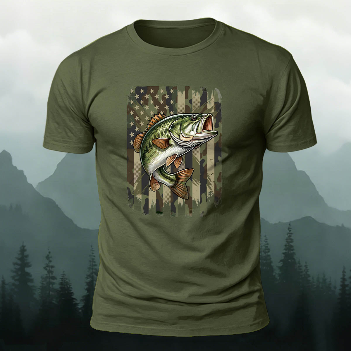 Black Bass Print Casual Versatile Cotton T-Shirt