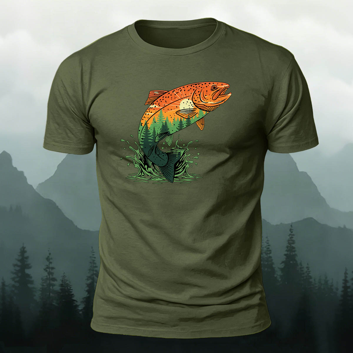 Trout Natural Print Casual Skin-Friendly T-Shirt