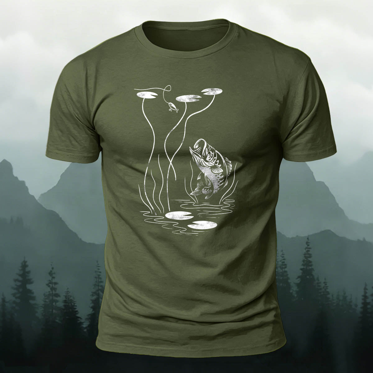 Fishing Print Natural Casual 100% Cotton T-Shirt