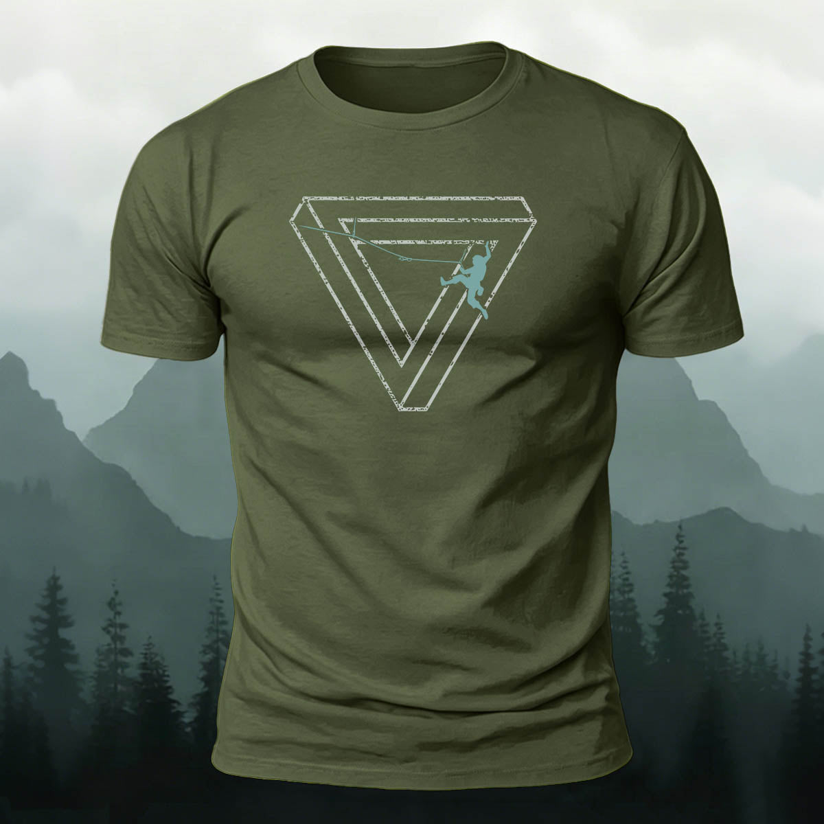 Hiking-Inspired Geometric Print Cotton T-Shirt