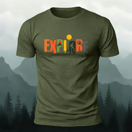 Hiking-Themed Letter Print Versatile Cotton T-Shirt