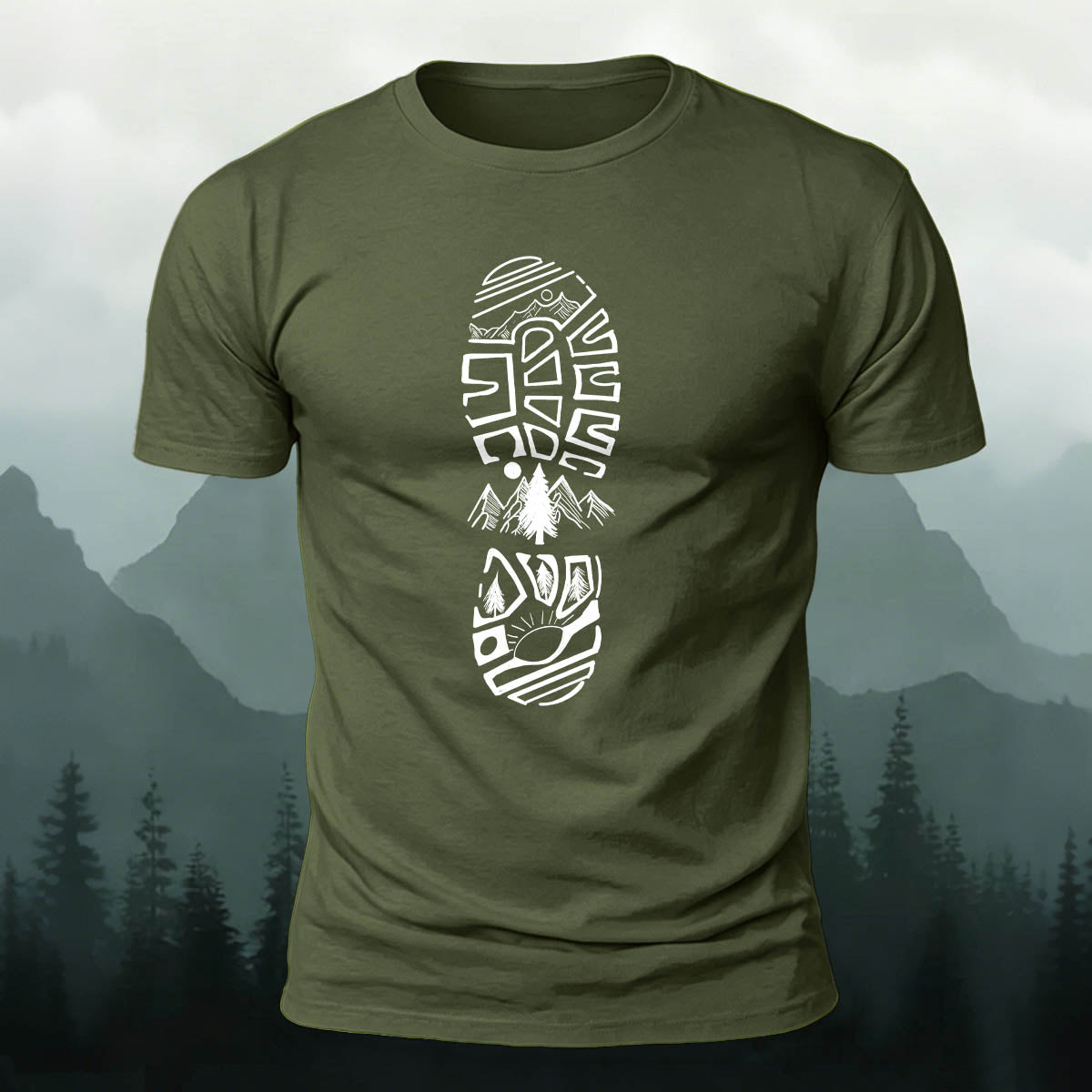 Adventure Snow Footprints Casual Cotton T-Shirt