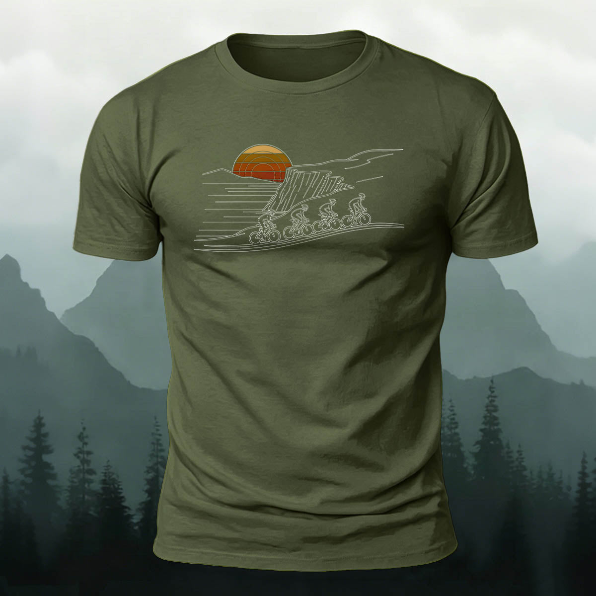 Premium Cotton Mountain Biking Illustration Casual Tee