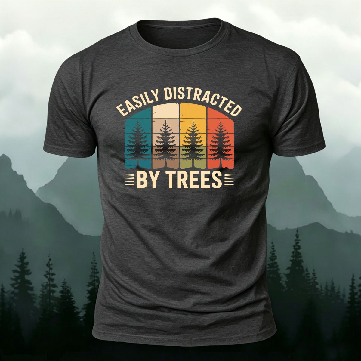 Eaily Ditracted Print 100% Cotton Crew Neck T-Shirt Dark grey