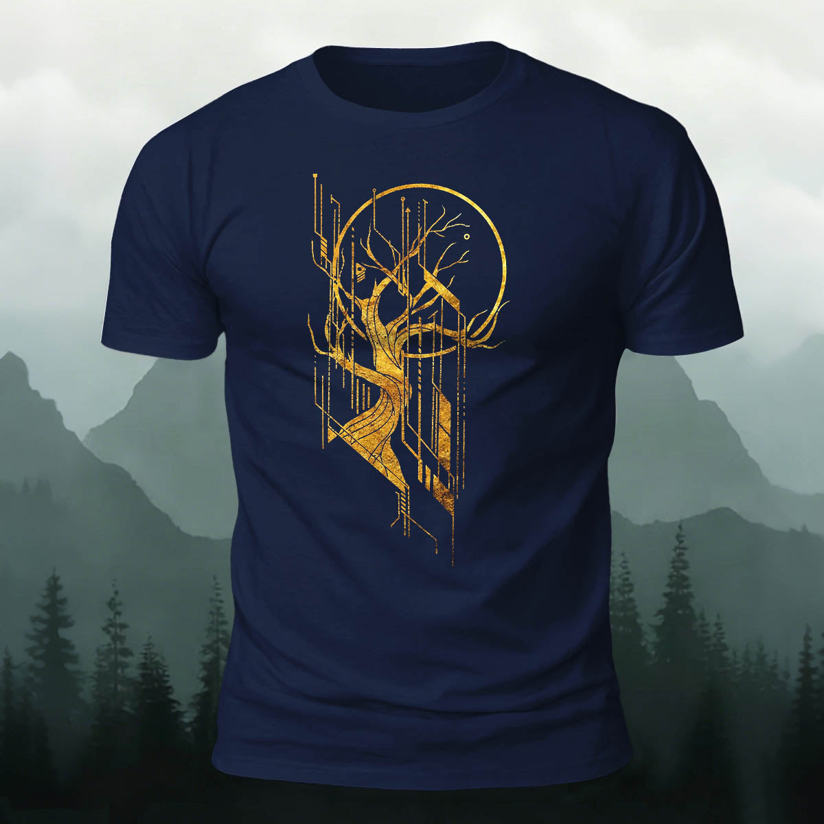 Line Tree Graphic Casual Premium Cotton T-Shirt