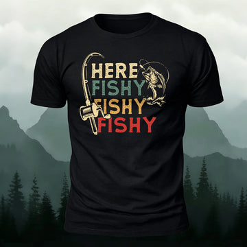 Here Fishy Outdoor Casual Cotton T-Shirt