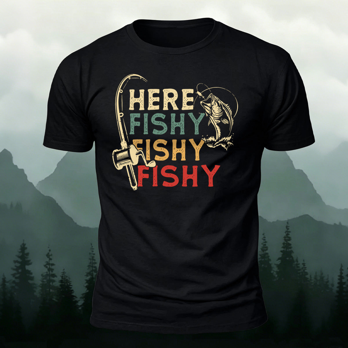 Here Fishy Outdoor Casual Cotton T-Shirt