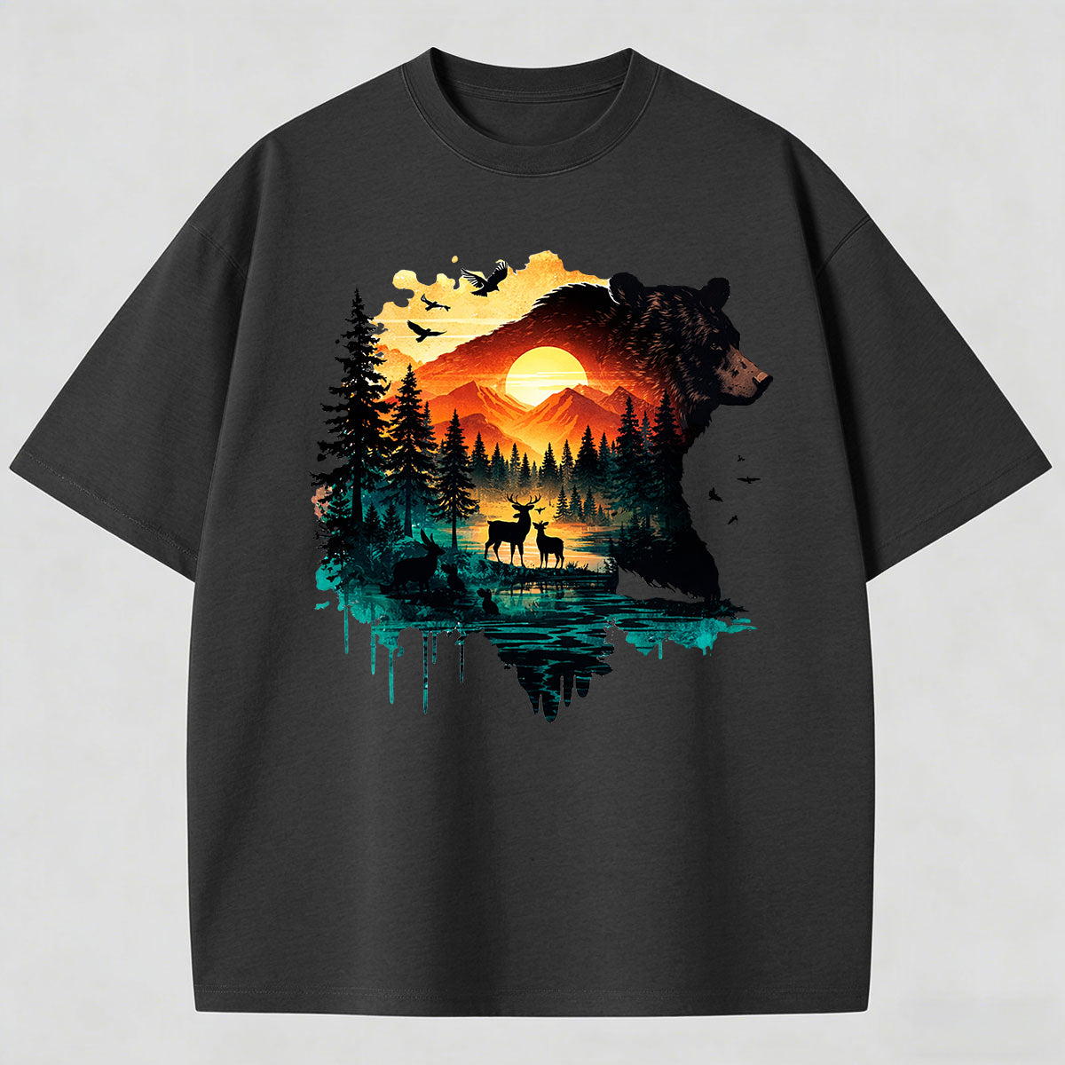 Men's Artistic Watercolor Print Cotton T-Shirt