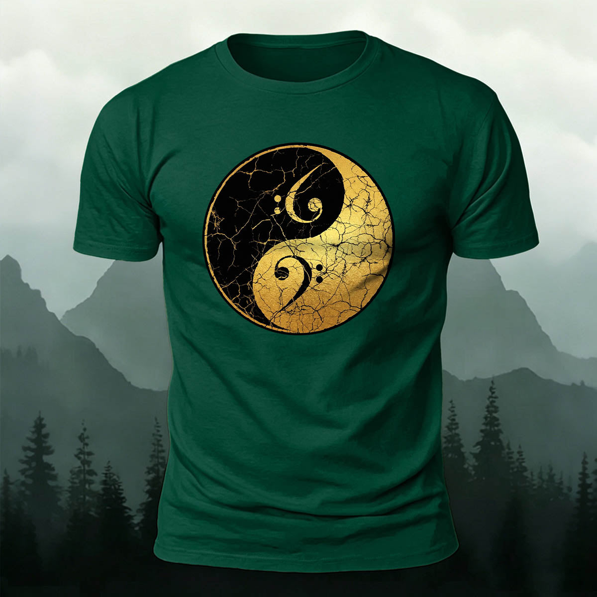 Musician Yin-Yang Symbol Print Casual Cotton T-Shirt