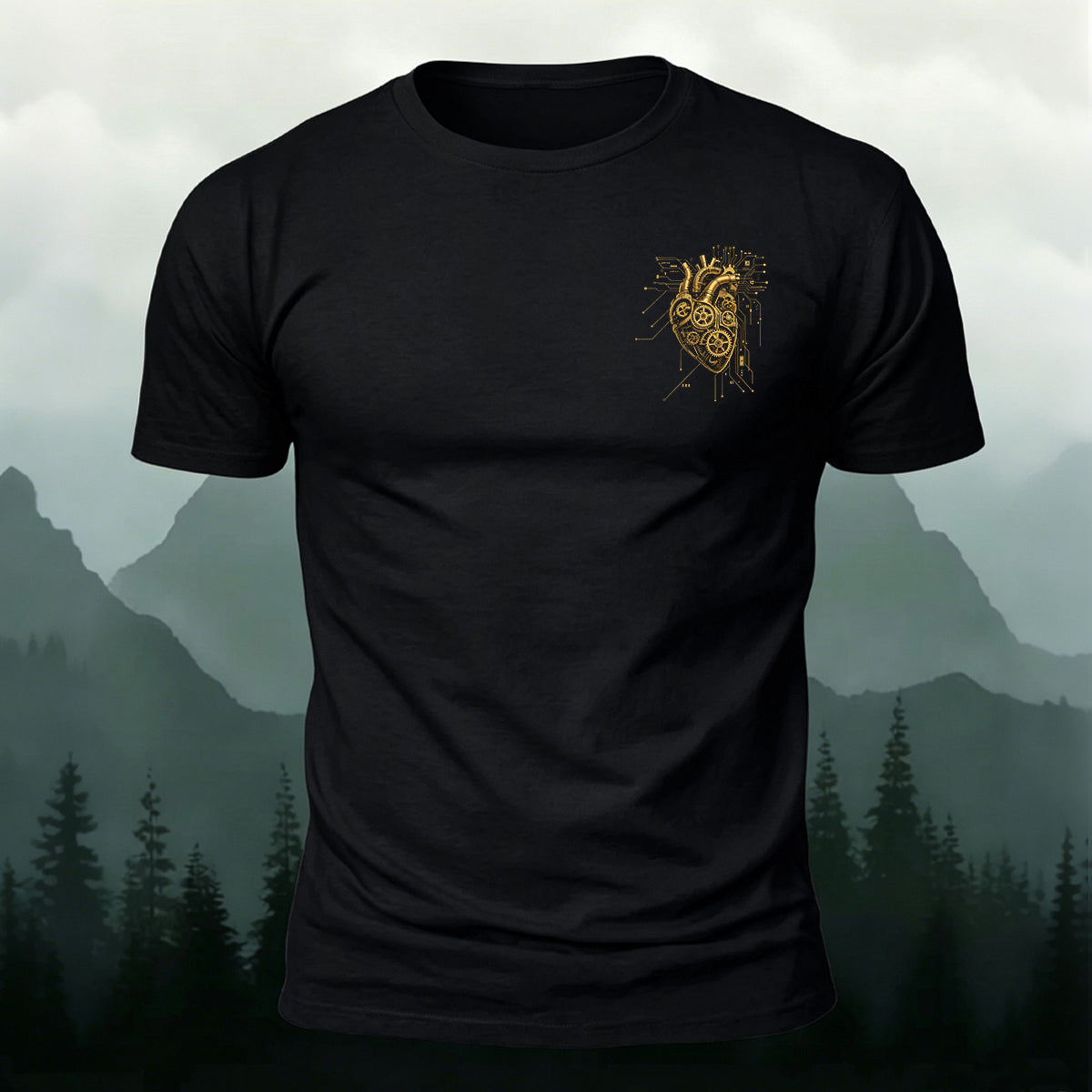 Mechanical Heart Premium Cotton fashionable T-Shirt Black